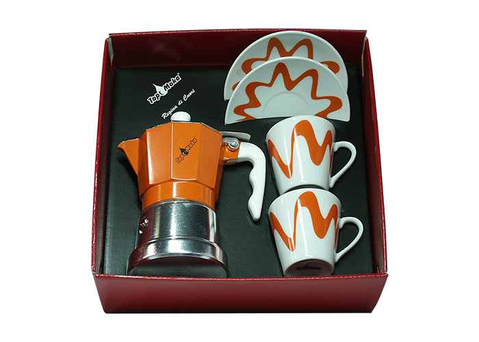 Confezione caffettiera Top Moka Top 2 tazze arancione