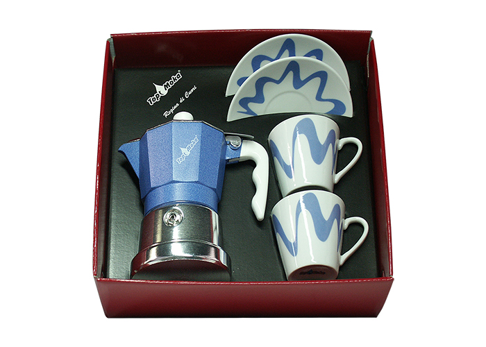 Confezione caffettiera Top Moka Top 2 tazze azzurra