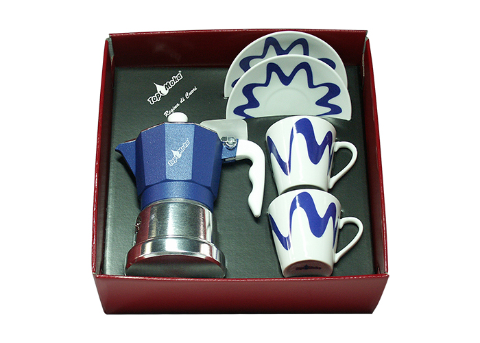 Confezione caffettiera Top Moka Top 2 tazze blu