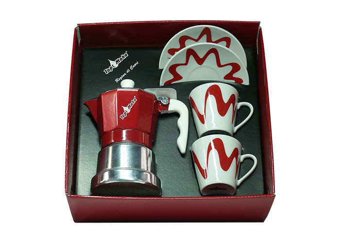 Confezione caffettiera Top Moka Top 2 tazze rossa