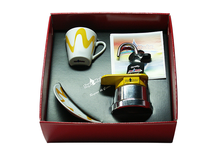 Confezione regalo caffettiera moka Mini 1 tazza gialla