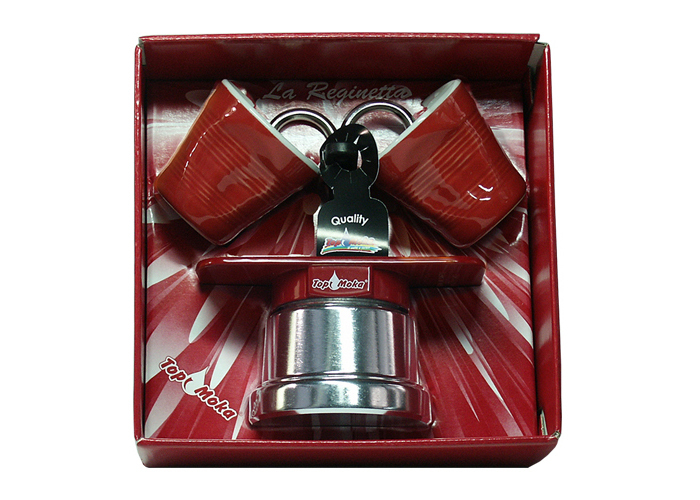 Confezione regalo caffettiera reginetta 2 tazze rossa